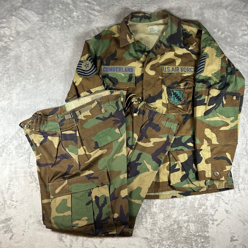 US Air Force Woodland Camo BDU Uniform Set Jacket Medium Pants Large Short